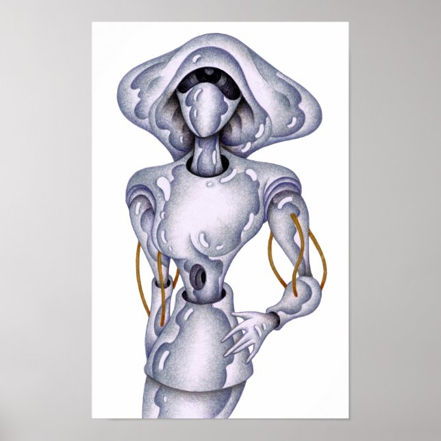 Poster Robô humanoide em estilo retrô. (Frente)