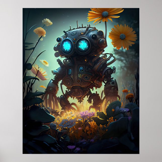 Poster Robô Sci-fi das Flores Amarelas (Frente)