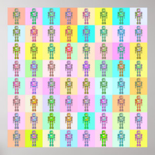 Pôster Robôs retros v1 do pop art