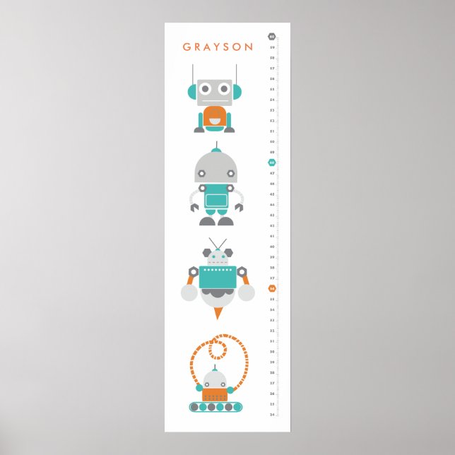 Poster Robots Childrens Custom Growth Height Chart - Art (Frente)