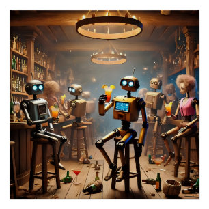 Pôster robots having fun in a bar