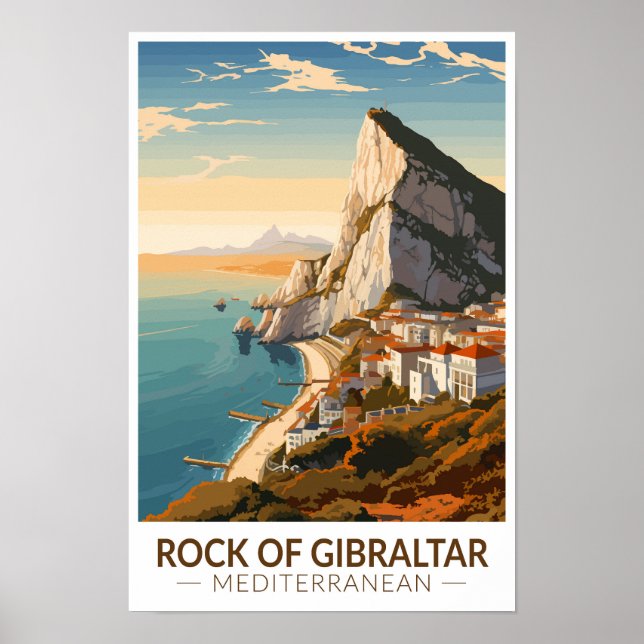 Poster Rocha de Gibraltar Viagem Arte Vintage (Frente)