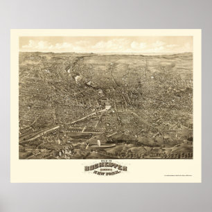 Pôster Rochester, mapa panorâmico de NY - 1880