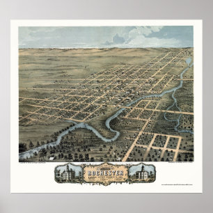 Poster Rochester, mapa panorâmico do manganês - 1869