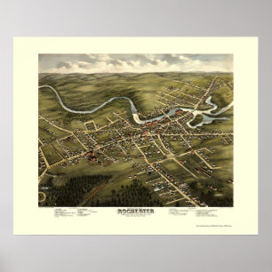 Poster Rochester, mapa panorâmico do NH - 1877
