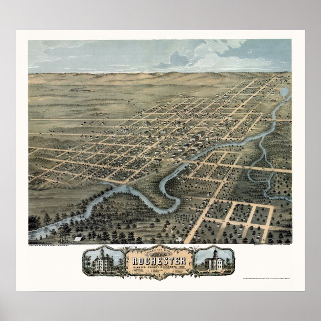 Poster Rochester, MN Panorâmica - 1869 (Frente)