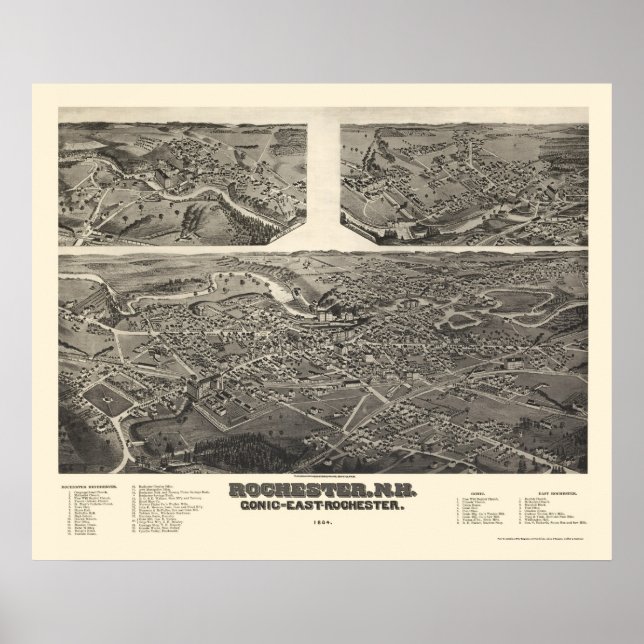 Poster Rochester, NH Panorâmica - 1884 (Frente)