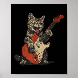 Poster Rock And Roll Guitar Cat Vintage Rock Guitarist Ca