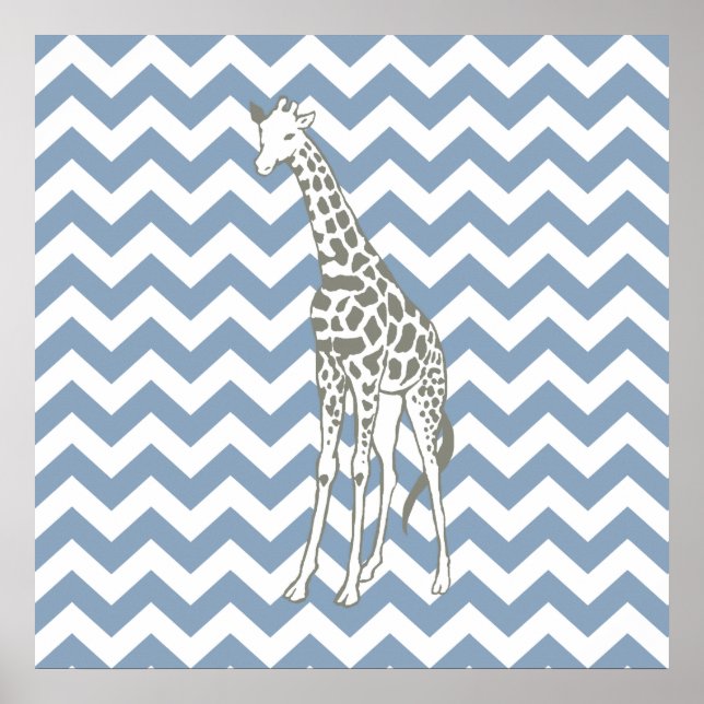 Poster Rock Blue Safari Chevron com Pop Art Giraffe (Frente)