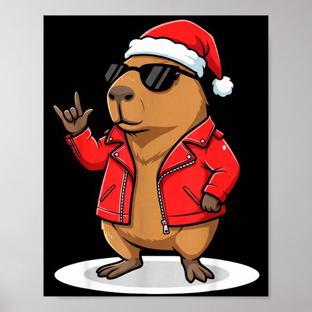 Poster Rock Capybara Xmas Santa Men Women Kids Funny Ugly (Frente)