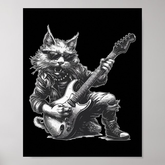 Poster Rock Cat tocando violão Engraçado violão (Frente)