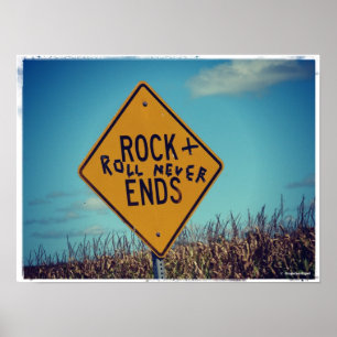 Poster Rock Ends Road Sign Graffitti, Rock and Roll