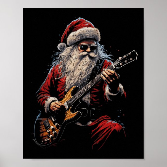 Poster Rock Guitar Santa Claus Playing Guitar - Funny Chr (Frente)