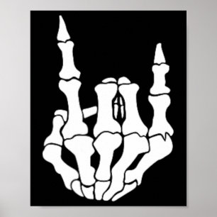 Poster Rock Hand Skeleton Vintage - Sinal de Rocker Hallo