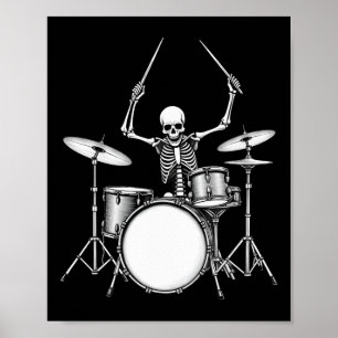 Poster Rock N Roll Drummer Skeleton Tocando Tambores