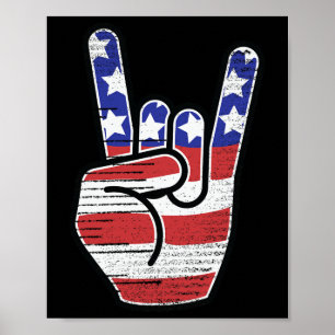 Poster Rock N Roll Shirt Usa Flag Horns Sinal Retro Conce