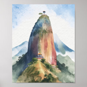 Poster Rock of Guatape El Penon Colombia Watercolor