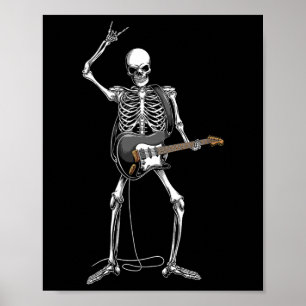 Poster Rock On Halloween Skeleton Guitarist Rock And Roll