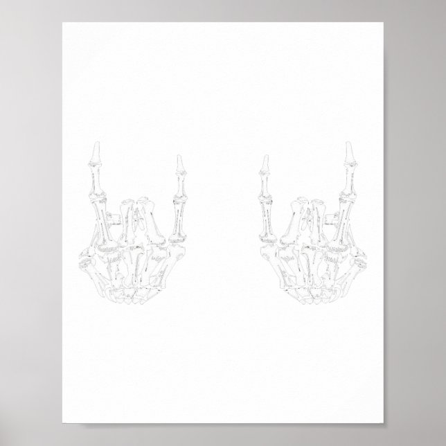 Poster Rock On Rock Star Skeleton Mãos Frio (Frente)