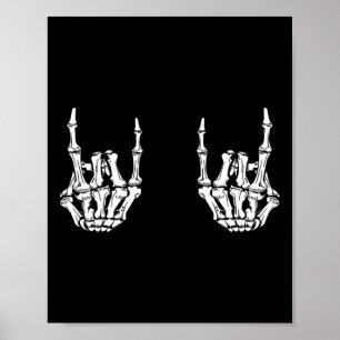Poster Rock On Rock Star Skeleton Mãos Rocker Funny Hall