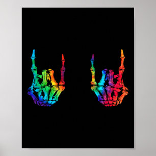 Poster Rock On Rock Star Skeleton Mãos Rocker Halloween