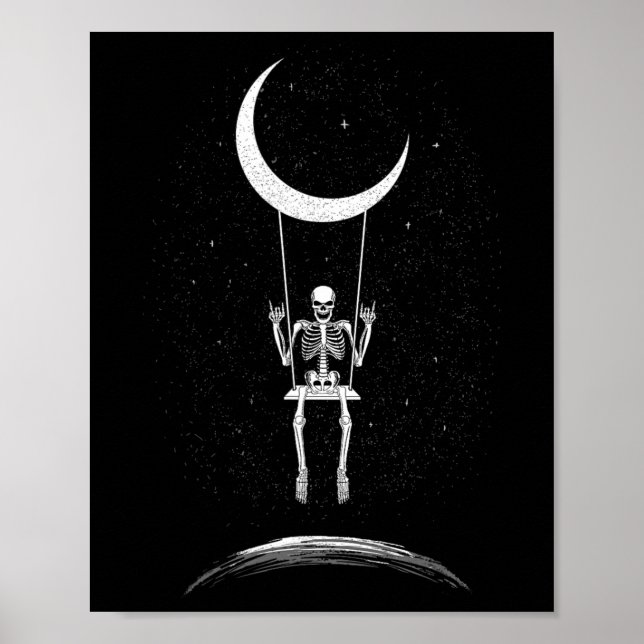 Poster Rock On Skeleton Moon Rock And Roll Men Women Rock (Frente)