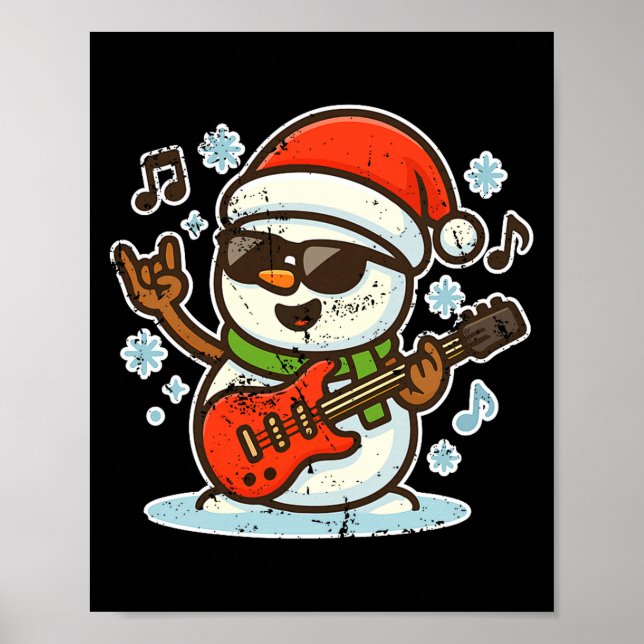 Poster Rock Snowman With Guitar Premium Tri-blend  (Frente)