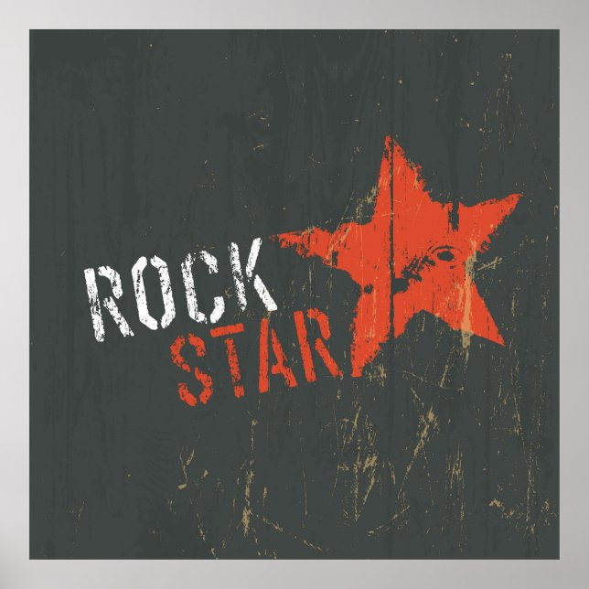 Poster Rock Star Distressed Grunge Red Star (Frente)