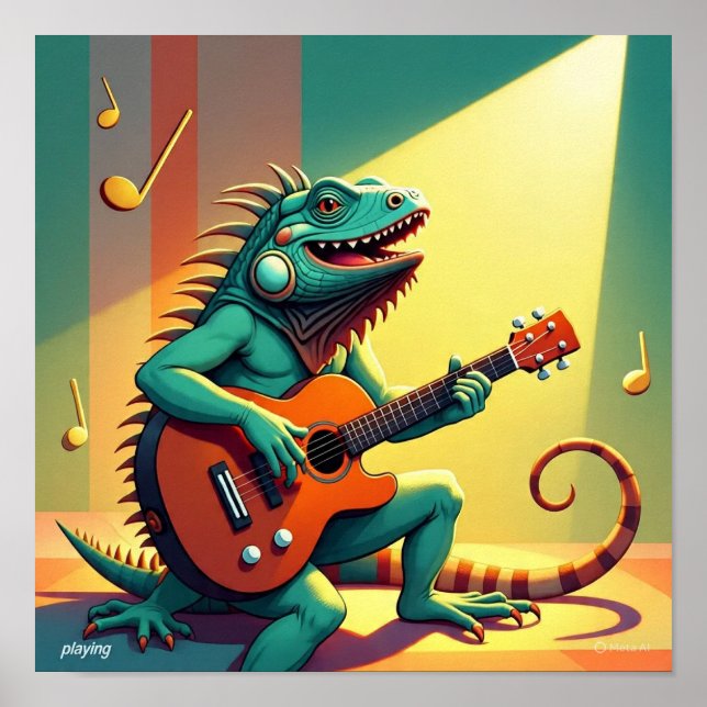 Poster Rock Star Iguana tocando um instrumento (Frente)
