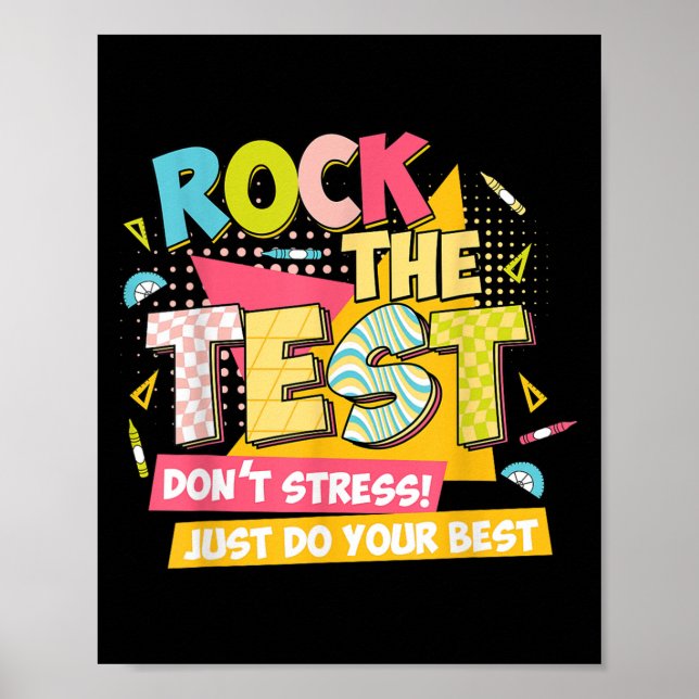 Poster Rock The Test Day Motivational Retro Teachers Test (Frente)