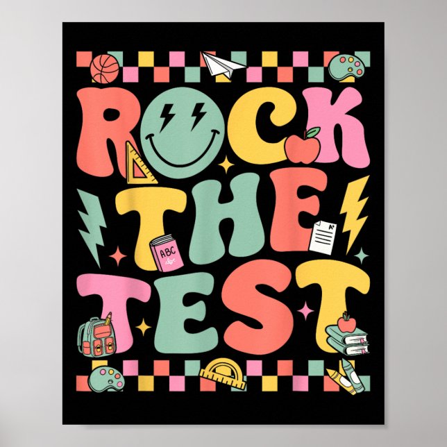 Poster Rock The Test Testing Day Retro Motivational Teach (Frente)