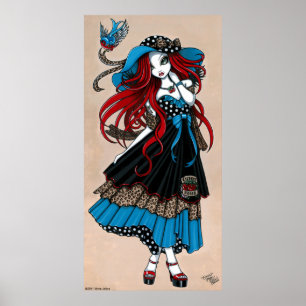 Poster Rockabilly do anjo do tatuagem da andorinha