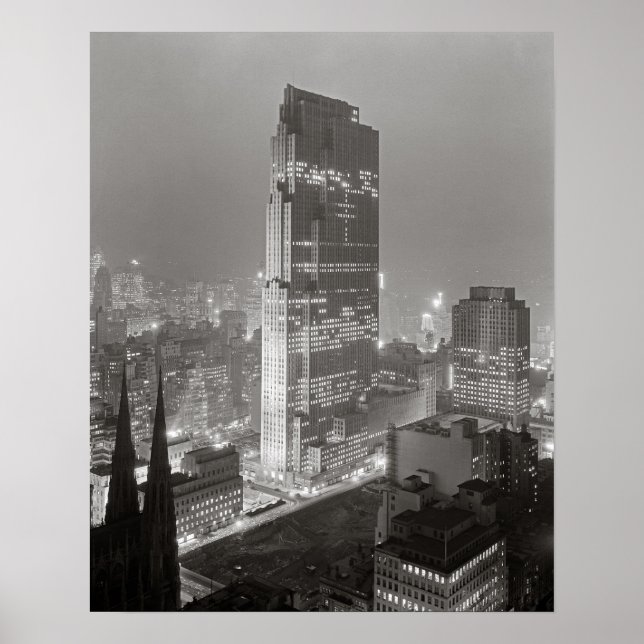 Pôster Rockefeller Center, 1933. Foto Antiga (Frente)