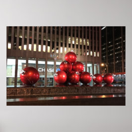 Poster Rockefeller Center New York NY Red Christmas Balls