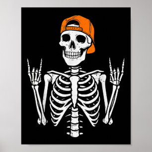 Poster Rocker Esqueleto Halloween Rock Fantasia Boné Skat