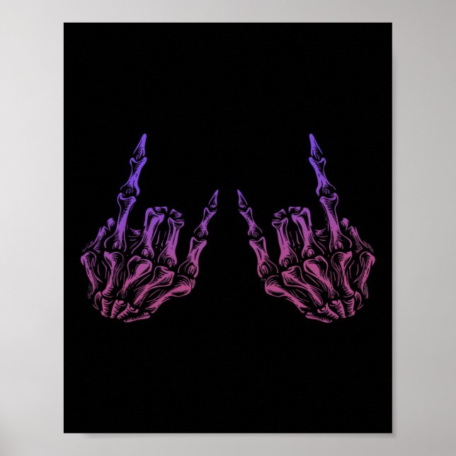 Poster Rocker Hand Sinal Skeleton Retro Halloween Men (Frente)