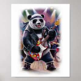 Poster Rocker Panda plays Rock on a White