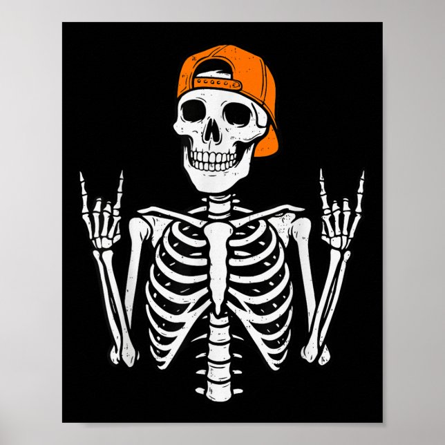 Poster Rocker Skeleton Halloween Rock Boné Skater (Frente)