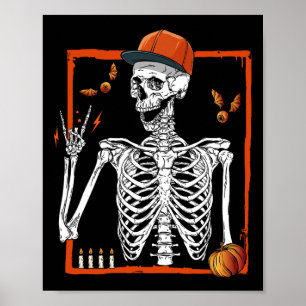 Poster Rocker Skeleton Hand Rock Sobre O Halloween Engraç