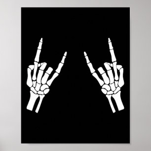 Poster Rocker Skeleton Hand Rock Sobre O Halloween Engraç