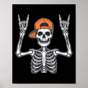 Poster Rocker Skeleton Skater Boné Halloween Rock Men