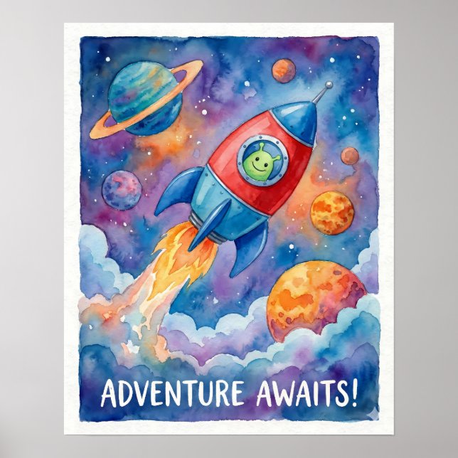 Poster Rocket Ship & Alien Adventure Awaits Space (Frente)