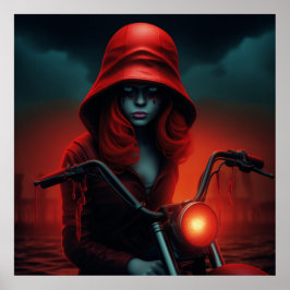 Poster rockeuse aux chapeau rouge