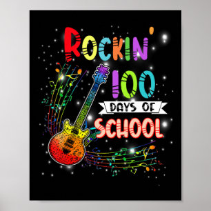 Poster Rockin '100 Dias De Escola Aluno De Guitarra Músic