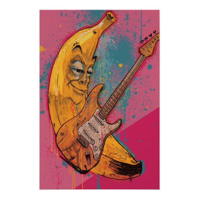Pôster Rockin’ Banana Poster | Funny Cartoon Wall Art (Frente)