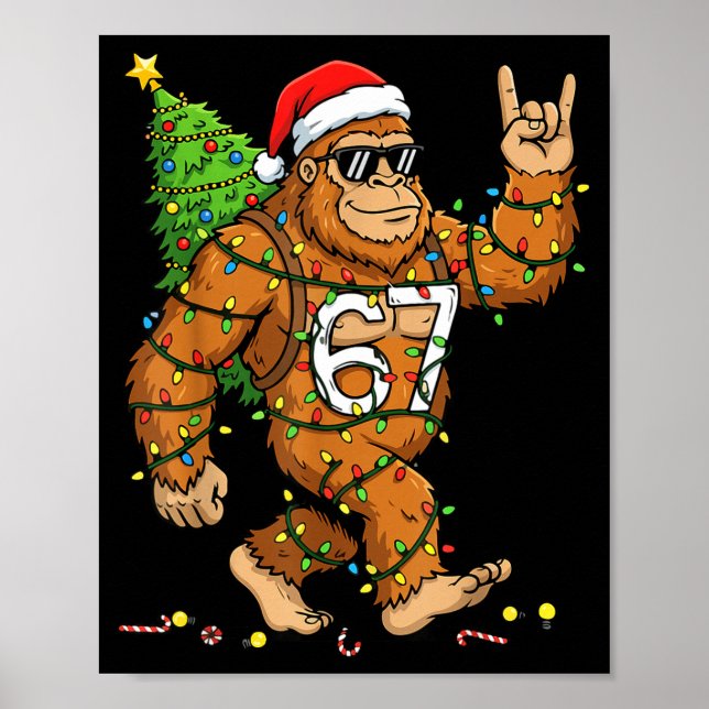 Poster Rockin' Bigfoot Christmas Tree Xmas Lights Funny 6 (Frente)