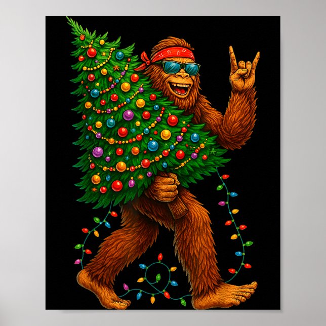 Poster Rockin Christmas Bigfoot Carrying Tree Fun Xmas Ro (Frente)