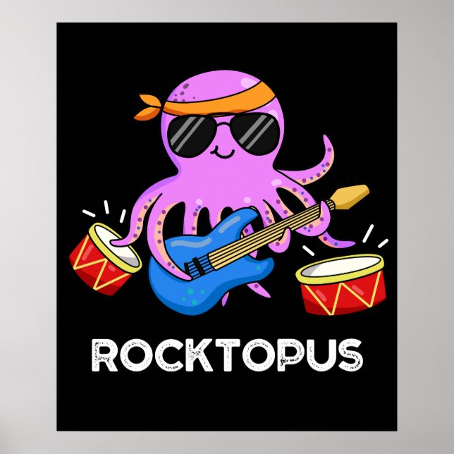 Poster Rocktopus Funny Rock Banda Octopus Pun Dark BG (Frente)