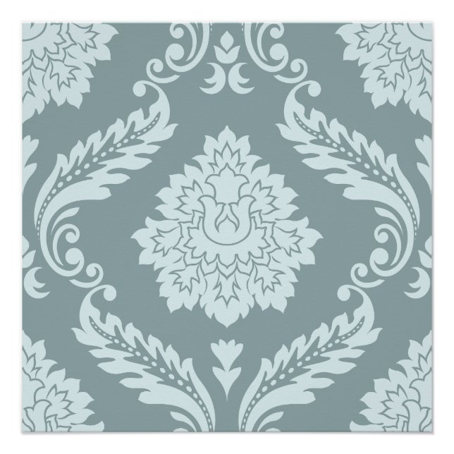 Pôster Rococo Damask Lg Pattern Duck Egg Blue+Teal (Frente)