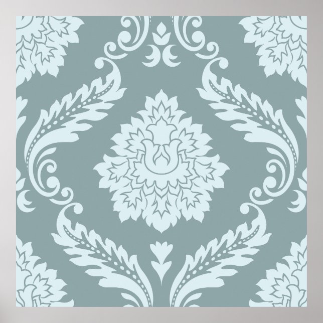 Poster Rococo Damask Lg Pattern Duck Egg Blue+Teal (Frente)
